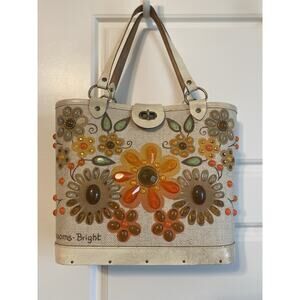 VTG Collin MCM Purse Handbag Flower Canvas Blossoms-Bright Wood Bottom READ